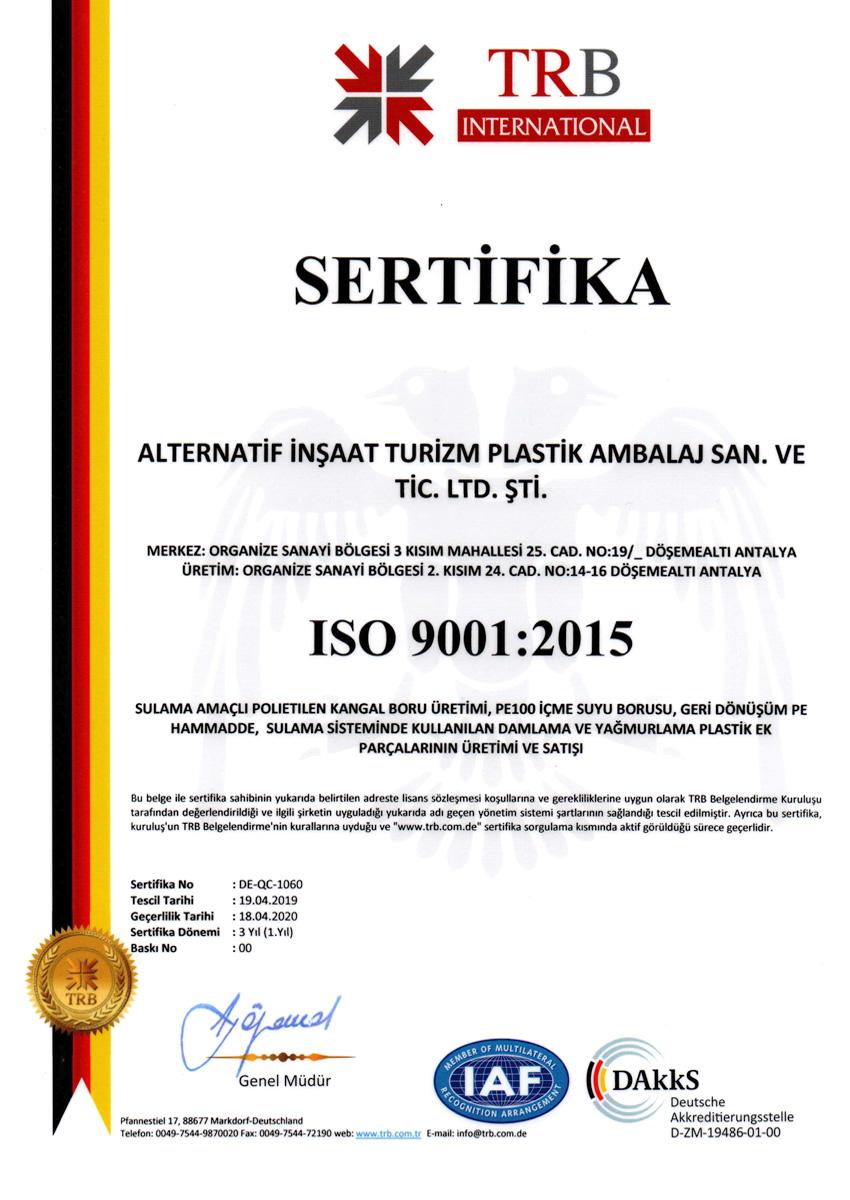 ALTERNATİF PLASTİK / TRB Sertifika