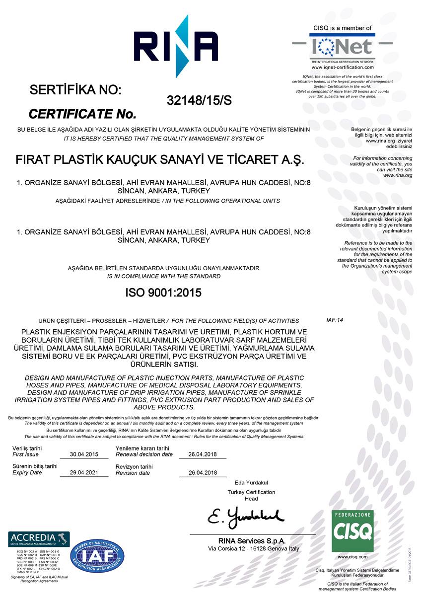 FIRAT SULAMA / ISO 9001:2015