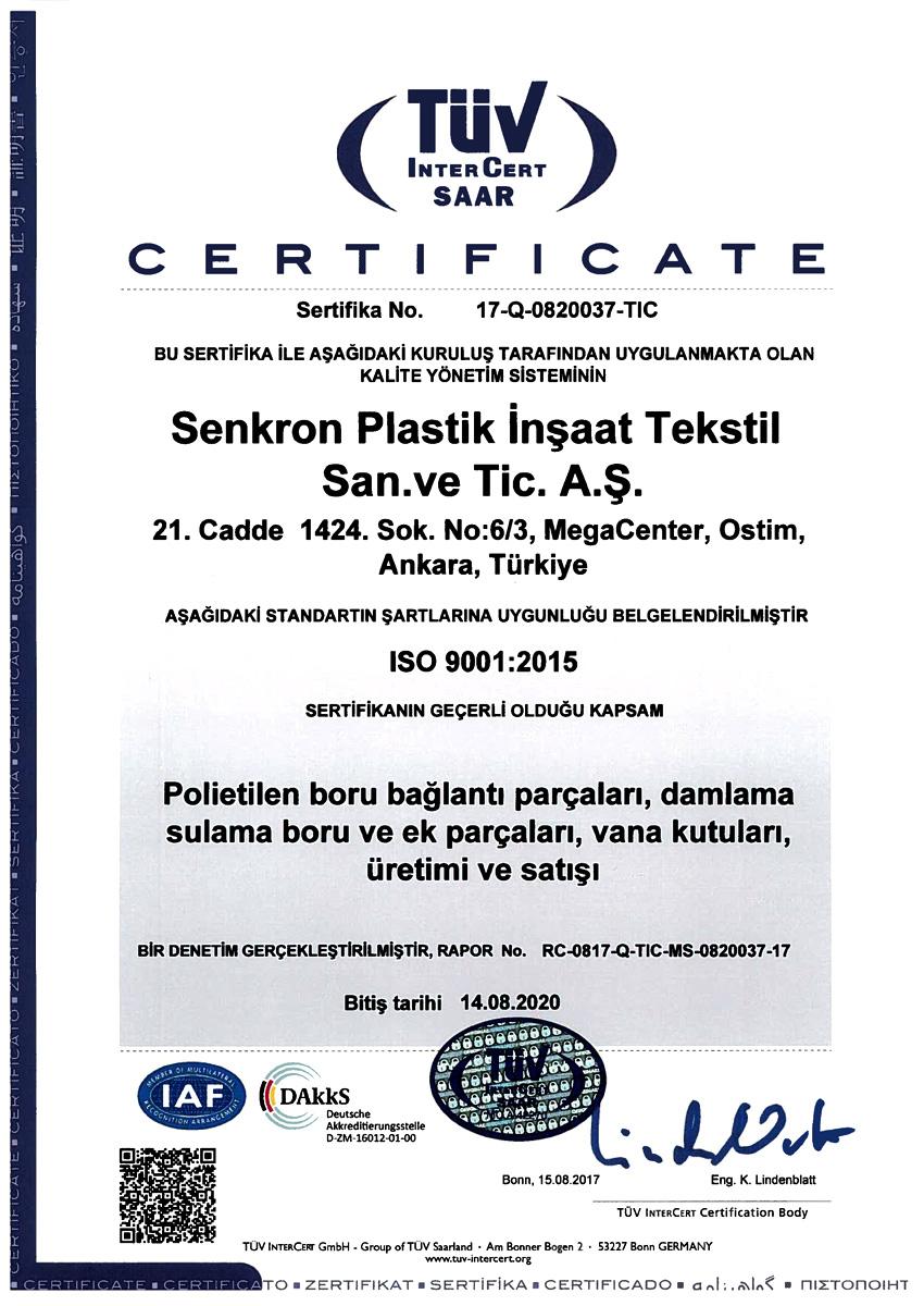 SENKRON PLASTİK / TÜV Certificate